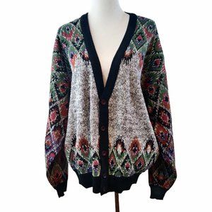 Vintage Anchor Blue Unisex Size XL Colorful Diamond Pattern Grandpa Cardigan Goo